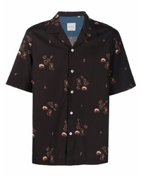 Мужская темно-коричневая рубашка с коротким рукавом с принтом от Paul Smith