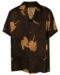 Мужская темно-коричневая рубашка с коротким рукавом с принтом от Uma Wang