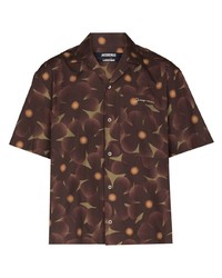 Мужская темно-коричневая рубашка с коротким рукавом с цветочным принтом от Jacquemus