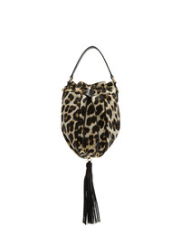 Темно-коричневая сумка-мешок из плотной ткани с леопардовым принтом от Miu Miu