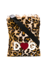 Темно-коричневая сумка почтальона из плотной ткани с принтом от Dolce & Gabbana