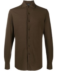 Мужская темно-коричневая фланелевая рубашка с длинным рукавом от Z Zegna