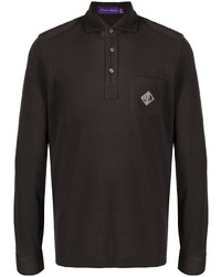 Темно-коричневая футболка-поло с вышивкой