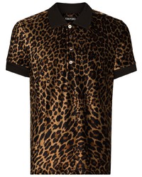 Мужская темно-коричневая футболка-поло с леопардовым принтом от Tom Ford
