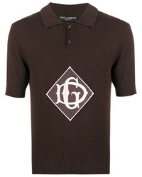 Мужская темно-коричневая футболка-поло с принтом от Dolce & Gabbana