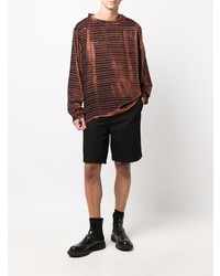Мужская темно-коричневая футболка с длинным рукавом в горизонтальную полоску от 424
