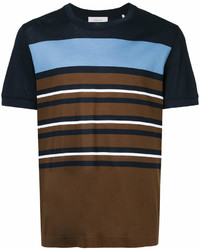 Темно-коричневая футболка с круглым вырезом в горизонтальную полоску