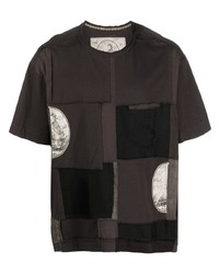 Мужская темно-коричневая футболка с круглым вырезом в стиле пэчворк от Ziggy Chen
