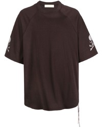 Темно-коричневая футболка с круглым вырезом с вышивкой