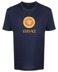 Мужская темно-коричневая футболка с круглым вырезом с вышивкой от Versace