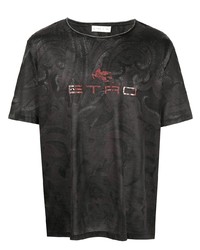 Мужская темно-коричневая футболка с круглым вырезом с "огурцами" от Etro