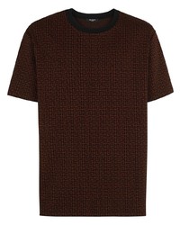 Мужская темно-коричневая футболка с круглым вырезом с принтом от Balmain