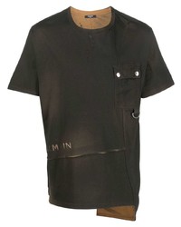 Мужская темно-коричневая футболка с круглым вырезом с принтом от Balmain