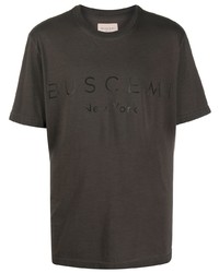 Мужская темно-коричневая футболка с круглым вырезом с принтом от Buscemi