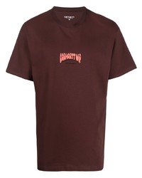 Мужская темно-коричневая футболка с круглым вырезом с принтом от Carhartt WIP