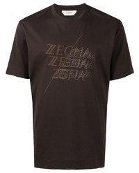 Мужская темно-коричневая футболка с круглым вырезом с принтом от Ermenegildo Zegna