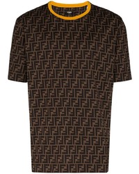 Мужская темно-коричневая футболка с круглым вырезом с принтом от Fendi