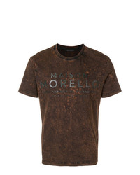 Мужская темно-коричневая футболка с круглым вырезом с принтом от Frankie Morello