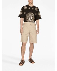 Мужская темно-коричневая футболка с круглым вырезом с принтом от Dolce & Gabbana