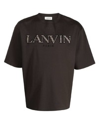 Мужская темно-коричневая футболка с круглым вырезом с принтом от Lanvin