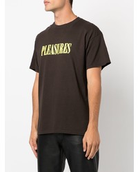 Мужская темно-коричневая футболка с круглым вырезом с принтом от Pleasures