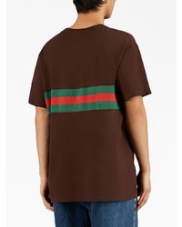 Мужская темно-коричневая футболка с круглым вырезом с принтом от Gucci