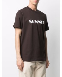 Мужская темно-коричневая футболка с круглым вырезом с принтом от Sunnei