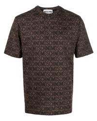 Мужская темно-коричневая футболка с круглым вырезом с принтом от Moschino