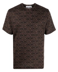 Мужская темно-коричневая футболка с круглым вырезом с принтом от Moschino