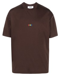 Мужская темно-коричневая футболка с круглым вырезом с принтом от MSGM