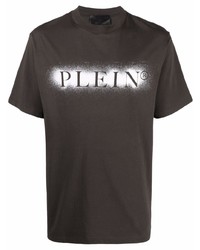 Мужская темно-коричневая футболка с круглым вырезом с принтом от Philipp Plein