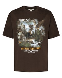 Мужская темно-коричневая футболка с круглым вырезом с принтом от Phipps