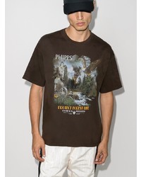Мужская темно-коричневая футболка с круглым вырезом с принтом от Phipps