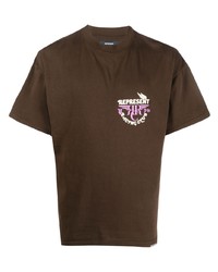 Мужская темно-коричневая футболка с круглым вырезом с принтом от Represent