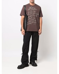Мужская темно-коричневая футболка с круглым вырезом с принтом от Junya Watanabe MAN