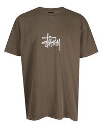Мужская темно-коричневая футболка с круглым вырезом с принтом от Stussy