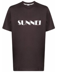 Мужская темно-коричневая футболка с круглым вырезом с принтом от Sunnei