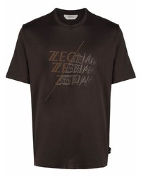 Мужская темно-коричневая футболка с круглым вырезом с принтом от Z Zegna