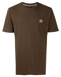 Мужская темно-коричневая футболка с круглым вырезом от BOSS