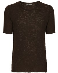 Мужская темно-коричневая футболка с круглым вырезом от Dolce & Gabbana