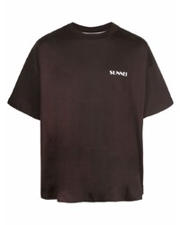 Мужская темно-коричневая футболка с круглым вырезом от Sunnei