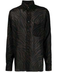 Мужская темно-коричневая шелковая рубашка с длинным рукавом с принтом от Tom Ford