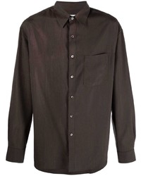 Мужская темно-коричневая шелковая рубашка с длинным рукавом от Lemaire