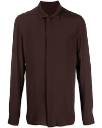 Мужская темно-коричневая шелковая рубашка с длинным рукавом от Rick Owens