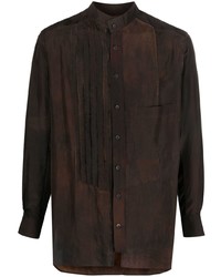 Мужская темно-коричневая шелковая рубашка с длинным рукавом от Ziggy Chen