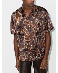 Мужская темно-коричневая шелковая рубашка с коротким рукавом с "огурцами" от Nahmias