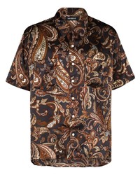 Мужская темно-коричневая шелковая рубашка с коротким рукавом с "огурцами" от Nahmias