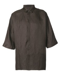 Мужская темно-коричневая шелковая рубашка с коротким рукавом с узором "в ёлочку" от Haider Ackermann