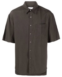 Мужская темно-коричневая шелковая рубашка с коротким рукавом от Lemaire
