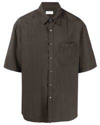 Мужская темно-коричневая шелковая рубашка с коротким рукавом от Lemaire
